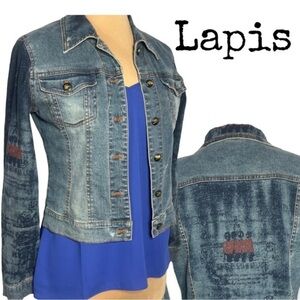 Vintage Lapis Jean Jacket featuring Buckingham Palace Royal Queens Guard images